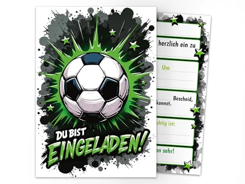 12 Einladungskarten zum Kindergeburtstag Jungen Fußball Fussball Kinder coole bunte Einladungen Geburtstag Geburtstagseinladungen Kids von Junaversum