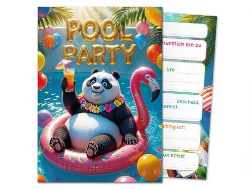 12 Einladungskarten zum Kindergeburtstag Schwimmbad Pool Party Panda Mädchen Jungen Kinder Einladungen Geburtstag Geburtstagseinladungen Kids von Junaversum