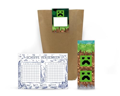 12 Schiffe versenken + 12 Lesezeichen + 12 Geschenktüten + 12 Aufkleber Game Gamer-Party Gaming Mitgebsel Kindergeburtstag Junge Gastgeschenke für Jungsgeburtstag von Junaversum