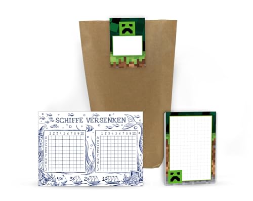 12 Schiffe versenken + 12 Notizblöcke + 12 Geschenktüten + 12 Aufkleber Game Gamer-Party Gaming Mitgebsel Kindergeburtstag Junge Gastgeschenke für Jungsgeburtstag von Junaversum