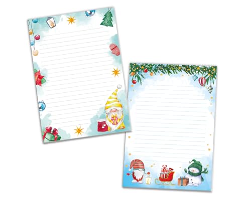 2 Blöcke Notizblock liniert Weihnachtsbriefpapier Weihnachten Weihnachtspapier Brief an Weihnachtsmann Kindermotiv für Mädchen Jungen (2 Blöcke/Variante 1 mit je 25 Blätter in A5-Format) von Junaversum