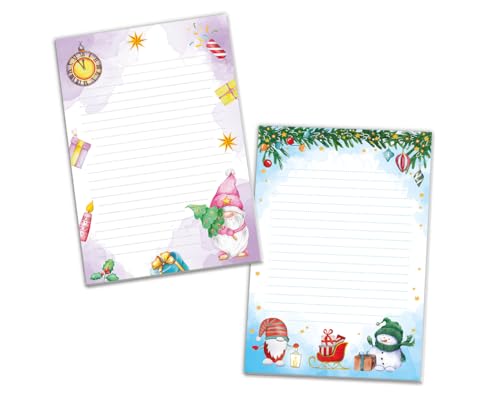 2 Blöcke Notizblock liniert Weihnachtsbriefpapier Weihnachten Weihnachtspapier Brief an Weihnachtsmann Kindermotiv für Mädchen Jungen (2 Blöcke/Variante 3 mit je 25 Blätter in A5-Format) von Junaversum