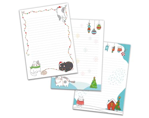 3 Blöcke Notizblock liniert Weihnachtsbriefpapier Weihnachten Weihnachtspapier Brief an Weihnachtsmann Kindermotiv für Jungen Mädchen (3 Blöcke/Variante 5 mit je 25 Blätter in A5-Format) von Junaversum
