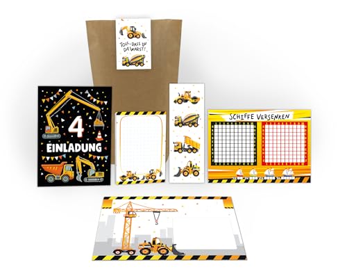 6 Einladungskarten 4. Kindergeburtstag Jungen Bagger Baustelle Kinder Einladungen vierte Geburtstag inkl. 6 Umschläge, 6 Tüten, 6 Aufkleber, 6 Lesezeichen, 6 Blöcke, 6 Schiffe versenken 6 Einladungskarten 4. Kindergeburtstag Jungen Bagger Baustelle Kinder Einladungen vierte Geburtstag inkl. 6 Umschläge, 6 Tüten, 6 Aufkleber, 6 Lesezeichen, 6 Blöcke, 6 Schiffe versenken von Junaversum