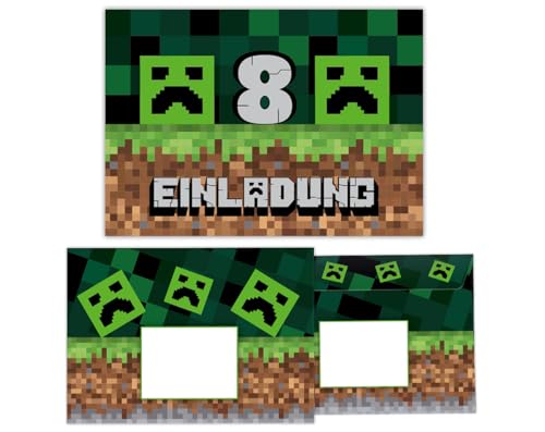 6 Einladungskarten incl. 6 Umschläge zum 8. Kindergeburtstag Jungen Game-Design Gamer-Party Einladungen achte Geburtstag Kinder von Junaversum