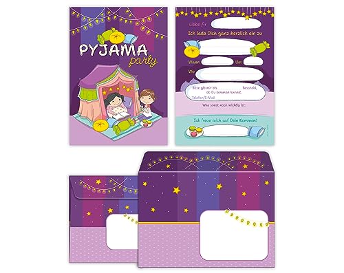 6 Einladungskarten incl. 6 Umschläge zum Kindergeburtstag Einladungen zur Übernachtungsparty Pyjamaparty Pyjama-Party Lesenacht-Party für Mädchen und Jungen von Junaversum