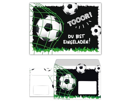 6 Einladungskarten incl. 6 Umschläge zum Kindergeburtstag Jungen Fussball Fußball von Junaversum