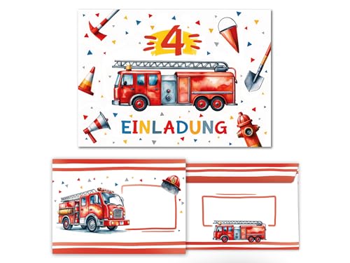 6 Einladungskarten inkl. 6 Umschläge zum 4. Kindergeburtstag Jungen Kinder Feuerwehr Junge coole bunte Einladungen vierte Geburtstag Geburtstagseinladungen Kids 6 Einladungskarten inkl. 6 Umschläge zum 4. Kindergeburtstag Jungen Kinder Feuerwehr Junge coole bunte Einladungen vierte Geburtstag Geburtstagseinladungen Kids von Junaversum