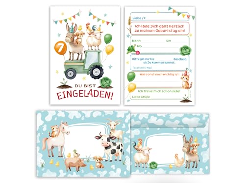 6 Einladungskarten inkl. 6 Umschläge zum 7. Kindergeburtstag Bauernhof Mädchen Kinder Jungen coole bunte Einladungen siebte Geburtstag Geburtstagseinladungen Kids 6 Einladungskarten inkl. 6 Umschläge zum 7. Kindergeburtstag Bauernhof Mädchen Kinder Jungen coole bunte Einladungen siebte Geburtstag Geburtstagseinladungen Kids von Junaversum