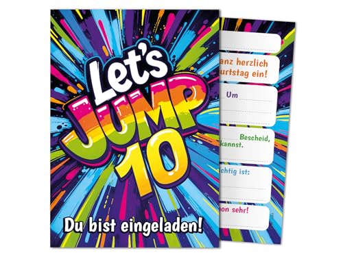 6 Einladungskarten zum 10. Kindergeburtstag Jump Party Mädchen Kinder Jungen coole bunte Einladungen zehnte Geburtstag Geburtstagseinladungen Kids von Junaversum