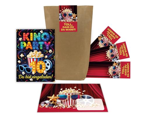 6 Einladungskarten zum 10. Kindergeburtstag Kino Party Mädchen Jungen bunt coole bunte Einladungen zehnte Geburtstag Geburtstagseinladungen Kids inkl. 6 Umschläge, 6 Tüten, 6 Aufkleber 6 Einladungskarten zum 10. Kindergeburtstag Kino Party Mädchen Jungen bunt coole bunte Einladungen zehnte Geburtstag Geburtstagseinladungen Kids inkl. 6 Umschläge, 6 Tüten, 6 Aufkleber von Junaversum