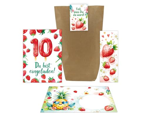 6 Einladungskarten zum 10. Kindergeburtstag Mädchen Erdbeeren Kinder Sommer coole Einladungen zehnte Geburtstag Geburtstagseinladungen inkl. 6 Umschläge, 6 Tüten, 6 Aufkleber, 6 Lesezeichen 6 Einladungskarten zum 10. Kindergeburtstag Mädchen Erdbeeren Kinder Sommer coole Einladungen zehnte Geburtstag Geburtstagseinladungen inkl. 6 Umschläge, 6 Tüten, 6 Aufkleber, 6 Lesezeichen von Junaversum
