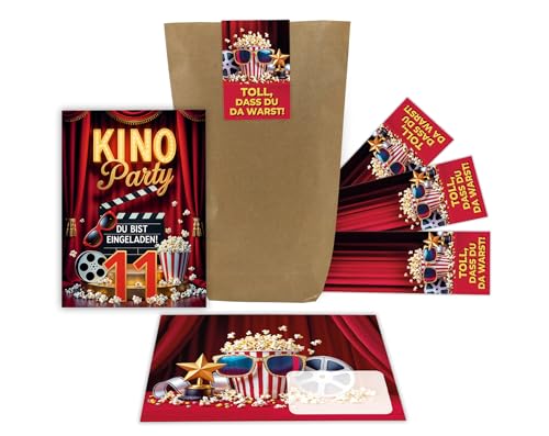 6 Einladungskarten zum 11. Kindergeburtstag Kino Party Mädchen Jungen rot coole bunte Einladungen elfte Geburtstag Geburtstagseinladungen Kids inkl. 6 Umschläge, 6 Tüten, 6 Aufkleber 6 Einladungskarten zum 11. Kindergeburtstag Kino Party Mädchen Jungen rot coole bunte Einladungen elfte Geburtstag Geburtstagseinladungen Kids inkl. 6 Umschläge, 6 Tüten, 6 Aufkleber von Junaversum