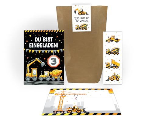 6 Einladungskarten zum 3. Kindergeburtstag Baustelle Bagger Kinder Jungen coole Einladungen dritte Geburtstag Geburtstagseinladungen inkl. 6 Umschläge, 6 Tüten, 6 Aufkleber, 6 Lesezeichen 6 Einladungskarten zum 3. Kindergeburtstag Baustelle Bagger Kinder Jungen coole Einladungen dritte Geburtstag Geburtstagseinladungen inkl. 6 Umschläge, 6 Tüten, 6 Aufkleber, 6 Lesezeichen von Junaversum