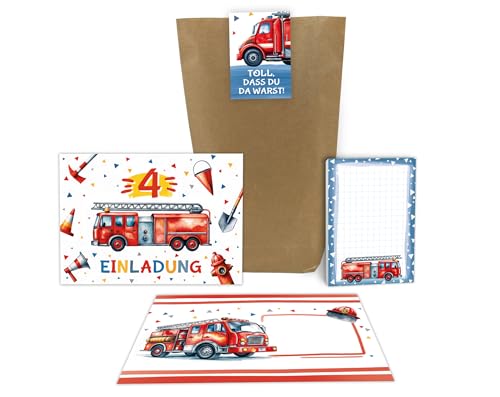 6 Einladungskarten zum 4. Kindergeburtstag Jungen Kinder Feuerwehr Junge coole bunte Einladungen vierte Geburtstag Geburtstagseinladungen inkl. 6 Umschläge, 6 Tüten, 6 Aufkleber, 6 Blöcke 6 Einladungskarten zum 4. Kindergeburtstag Jungen Kinder Feuerwehr Junge coole bunte Einladungen vierte Geburtstag Geburtstagseinladungen inkl. 6 Umschläge, 6 Tüten, 6 Aufkleber, 6 Blöcke von Junaversum