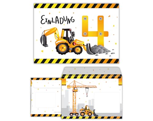 6 Einladungskarten zum 4. vierten incl. 6 Umschläge zum Kindergeburtstag Jungen Baustelle Bagger 6 Einladungskarten zum 4. vierten incl. 6 Umschläge zum Kindergeburtstag Jungen Baustelle Bagger von Junaversum