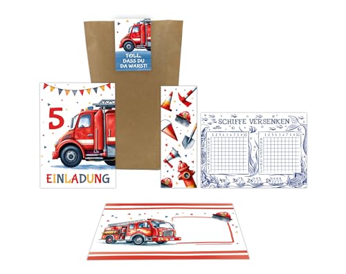 6 Einladungskarten zum 5. Kindergeburtstag Jungen Feuerwehr Junge Kinder coole bunte Einladungen fünfte Geburtstag inkl. 6 Umschläge, 6 Tüten, 6 Aufkleber, 6 Lesezeichen, 6 Schiffe versenken 6 Einladungskarten zum 5. Kindergeburtstag Jungen Feuerwehr Junge Kinder coole bunte Einladungen fünfte Geburtstag inkl. 6 Umschläge, 6 Tüten, 6 Aufkleber, 6 Lesezeichen, 6 Schiffe versenken von Junaversum
