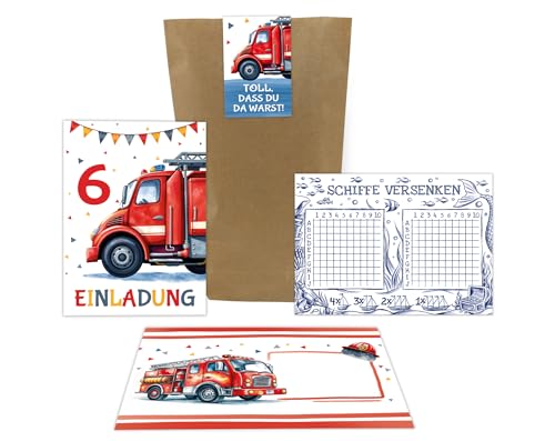 6 Einladungskarten zum 6. Kindergeburtstag Jungen Feuerwehr Junge Kinder Einladungen sechste Geburtstag Geburtstagseinladungen inkl. 6 Umschläge, 6 Tüten, 6 Aufkleber, 6 Schiffe versenken 6 Einladungskarten zum 6. Kindergeburtstag Jungen Feuerwehr Junge Kinder Einladungen sechste Geburtstag Geburtstagseinladungen inkl. 6 Umschläge, 6 Tüten, 6 Aufkleber, 6 Schiffe versenken von Junaversum