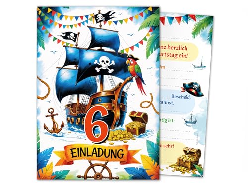 6 Einladungskarten zum 6. Kindergeburtstag Pirat Schiff Jungen Mädchen Kinder coole bunte Einladungen sechste Geburtstag Geburtstagseinladungen Kids 6 Einladungskarten zum 6. Kindergeburtstag Pirat Schiff Jungen Mädchen Kinder coole bunte Einladungen sechste Geburtstag Geburtstagseinladungen Kids von Junaversum