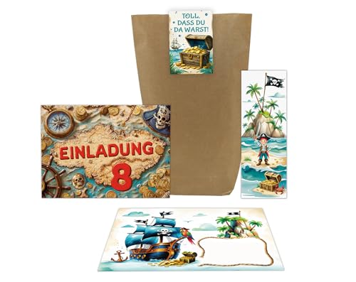 6 Einladungskarten zum 8. Kindergeburtstag Pirat Karte Jungen Mädchen Kinder coole Einladungen achte Geburtstag Geburtstagseinladungen inkl. 6 Umschläge, 6 Tüten, 6 Aufkleber, 6 Lesezeichen 6 Einladungskarten zum 8. Kindergeburtstag Pirat Karte Jungen Mädchen Kinder coole Einladungen achte Geburtstag Geburtstagseinladungen inkl. 6 Umschläge, 6 Tüten, 6 Aufkleber, 6 Lesezeichen von Junaversum