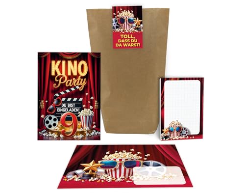6 Einladungskarten zum 9. Kindergeburtstag Kino Party Mädchen Jungen rot coole bunte Einladungen neunte Geburtstag Geburtstagseinladungen inkl. 6 Umschläge, 6 Tüten, 6 Aufkleber, 6 Blöcke 6 Einladungskarten zum 9. Kindergeburtstag Kino Party Mädchen Jungen rot coole bunte Einladungen neunte Geburtstag Geburtstagseinladungen inkl. 6 Umschläge, 6 Tüten, 6 Aufkleber, 6 Blöcke von Junaversum