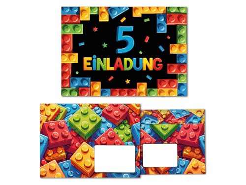 8 Einladungskarten inkl. 8 Umschläge zum 5. Kindergeburtstag Bausteine Jungen Mädchen Kinder coole bunte Einladungen fünfte Geburtstag Geburtstagseinladungen Kids 8 Einladungskarten inkl. 8 Umschläge zum 5. Kindergeburtstag Bausteine Jungen Mädchen Kinder coole bunte Einladungen fünfte Geburtstag Geburtstagseinladungen Kids von Junaversum