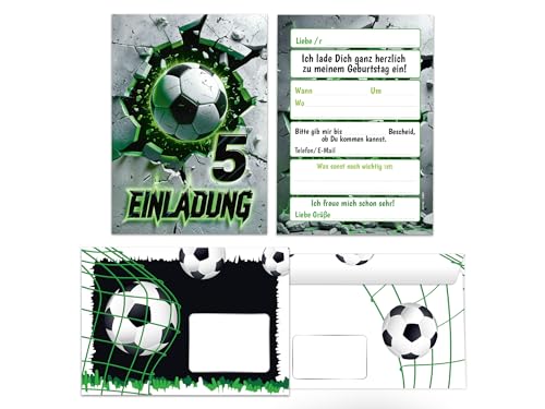 8 Einladungskarten inkl. 8 Umschläge zum 5. Kindergeburtstag Fußball Fussball Kinder Jungen coole bunte Einladungen fünfte Geburtstag Geburtstagseinladungen Kids 8 Einladungskarten inkl. 8 Umschläge zum 5. Kindergeburtstag Fußball Fussball Kinder Jungen coole bunte Einladungen fünfte Geburtstag Geburtstagseinladungen Kids von Junaversum