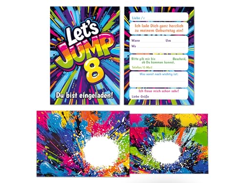 8 Einladungskarten inkl. 8 Umschläge zum 8. Kindergeburtstag Jump Party Mädchen Kinder Jungen coole bunte Einladungen achte Geburtstag Geburtstagseinladungen Kids 8 Einladungskarten inkl. 8 Umschläge zum 8. Kindergeburtstag Jump Party Mädchen Kinder Jungen coole bunte Einladungen achte Geburtstag Geburtstagseinladungen Kids von Junaversum