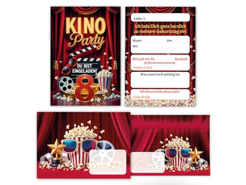 8 Einladungskarten inkl. 8 Umschläge zum 8. Kindergeburtstag Kino Party Mädchen Jungen rot coole bunte Einladungen achte Geburtstag Geburtstagseinladungen Kids Kinogeburtstag 8 Einladungskarten inkl. 8 Umschläge zum 8. Kindergeburtstag Kino Party Mädchen Jungen rot coole bunte Einladungen achte Geburtstag Geburtstagseinladungen Kids Kinogeburtstag von Junaversum