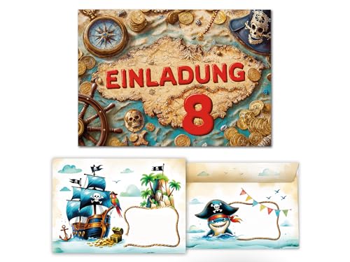 8 Einladungskarten inkl. 8 Umschläge zum 8. Kindergeburtstag Pirat Karte Jungen Mädchen Kinder coole bunte Einladungen achte Geburtstag Geburtstagseinladungen Kids 8 Einladungskarten inkl. 8 Umschläge zum 8. Kindergeburtstag Pirat Karte Jungen Mädchen Kinder coole bunte Einladungen achte Geburtstag Geburtstagseinladungen Kids von Junaversum