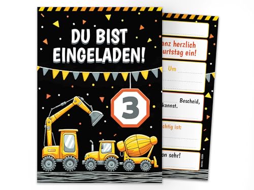 8 Einladungskarten zum 3. Kindergeburtstag Baustelle Bagger Kinder Jungen coole bunte Einladungen dritte Geburtstag Geburtstagseinladungen Kids 8 Einladungskarten zum 3. Kindergeburtstag Baustelle Bagger Kinder Jungen coole bunte Einladungen dritte Geburtstag Geburtstagseinladungen Kids von Junaversum