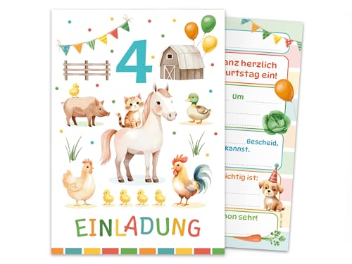 8 Einladungskarten zum 4. Kindergeburtstag Bauernhof Mädchen Jungen Kinder coole bunte Einladungen vierte Geburtstag Geburtstagseinladungen Kids 8 Einladungskarten zum 4. Kindergeburtstag Bauernhof Mädchen Jungen Kinder coole bunte Einladungen vierte Geburtstag Geburtstagseinladungen Kids von Junaversum