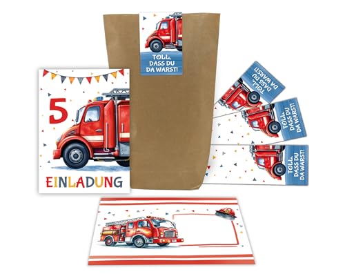 8 Einladungskarten zum 5. Kindergeburtstag Jungen Feuerwehr Junge Kinder coole bunte Einladungen fünfte Geburtstag Geburtstagseinladungen Kids inkl. 8 Umschläge, 8 Tüten, 8 Aufkleber 8 Einladungskarten zum 5. Kindergeburtstag Jungen Feuerwehr Junge Kinder coole bunte Einladungen fünfte Geburtstag Geburtstagseinladungen Kids inkl. 8 Umschläge, 8 Tüten, 8 Aufkleber von Junaversum
