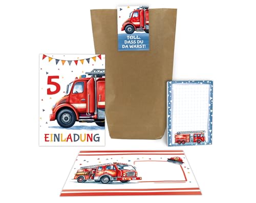 8 Einladungskarten zum 5. Kindergeburtstag Jungen Feuerwehr Junge Kinder coole bunte Einladungen fünfte Geburtstag Geburtstagseinladungen inkl. 8 Umschläge, 8 Tüten, 8 Aufkleber, 8 Blöcke 8 Einladungskarten zum 5. Kindergeburtstag Jungen Feuerwehr Junge Kinder coole bunte Einladungen fünfte Geburtstag Geburtstagseinladungen inkl. 8 Umschläge, 8 Tüten, 8 Aufkleber, 8 Blöcke von Junaversum
