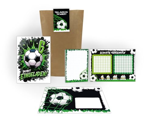 8 Einladungskarten zum 6. Kindergeburtstag Jungen Fußball Fussball Kinder coole bunte Einladungen sechste Geburtstag inkl. 8 Umschläge, 8 Tüten, 8 Aufkleber, 8 Blöcke, 8 Schiffe versenken 8 Einladungskarten zum 6. Kindergeburtstag Jungen Fußball Fussball Kinder coole bunte Einladungen sechste Geburtstag inkl. 8 Umschläge, 8 Tüten, 8 Aufkleber, 8 Blöcke, 8 Schiffe versenken von Junaversum