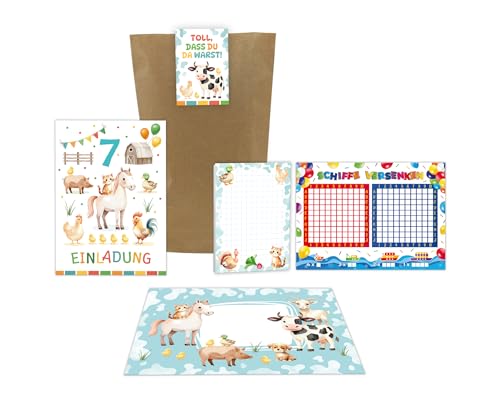 8 Einladungskarten zum 7. Kindergeburtstag Bauernhof Mädchen Jungen Kinder coole bunte Einladungen siebte Geburtstag inkl. 8 Umschläge, 8 Tüten, 8 Aufkleber, 8 Blöcke, 8 Schiffe versenken 8 Einladungskarten zum 7. Kindergeburtstag Bauernhof Mädchen Jungen Kinder coole bunte Einladungen siebte Geburtstag inkl. 8 Umschläge, 8 Tüten, 8 Aufkleber, 8 Blöcke, 8 Schiffe versenken von Junaversum