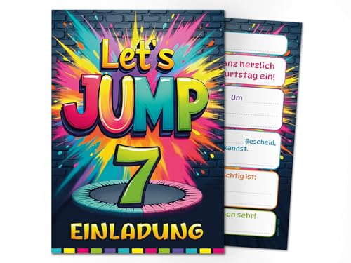 8 Einladungskarten zum 7. Kindergeburtstag Jump Party Jungen Mädchen Kinder coole bunte Einladungen siebte Geburtstag Geburtstagseinladungen Kids 8 Einladungskarten zum 7. Kindergeburtstag Jump Party Jungen Mädchen Kinder coole bunte Einladungen siebte Geburtstag Geburtstagseinladungen Kids von Junaversum
