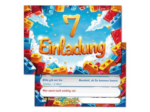 8 Einladungskarten zum 7. Kindergeburtstag Jungen Bausteine Mädchen Kinder coole bunte Einladungen siebte Geburtstag Geburtstagseinladungen Kids 8 Einladungskarten zum 7. Kindergeburtstag Jungen Bausteine Mädchen Kinder coole bunte Einladungen siebte Geburtstag Geburtstagseinladungen Kids von Junaversum