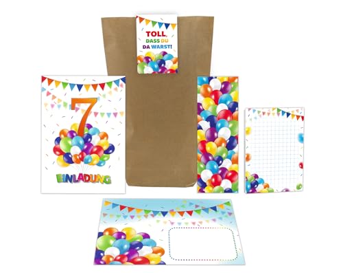 8 Einladungskarten zum 7. Kindergeburtstag Jungen Mädchen Luftballons Einladungen siebte Geburtstag incl. 8 Umschläge, 8 Tüten, 8 Aufkleber, 8 Lesezeichen, 8 Blöcke 8 Einladungskarten zum 7. Kindergeburtstag Jungen Mädchen Luftballons Einladungen siebte Geburtstag incl. 8 Umschläge, 8 Tüten, 8 Aufkleber, 8 Lesezeichen, 8 Blöcke von Junaversum