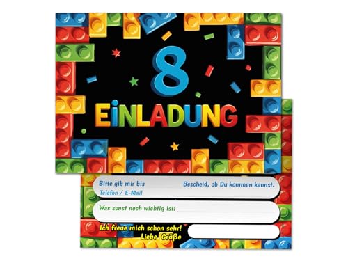 8 Einladungskarten zum 8. Kindergeburtstag Bausteine Jungen Mädchen Kinder coole bunte Einladungen achte Geburtstag Geburtstagseinladungen Kids 8 Einladungskarten zum 8. Kindergeburtstag Bausteine Jungen Mädchen Kinder coole bunte Einladungen achte Geburtstag Geburtstagseinladungen Kids von Junaversum