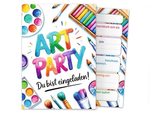 8 Einladungskarten zum Kindergeburtstag Jungen Mädchen Art Kreativ-Party Malparty Kunst Basteln DIY Künstlerparty Kinder Einladungen Geburtstag Geburtstagseinladungen Kids von Junaversum