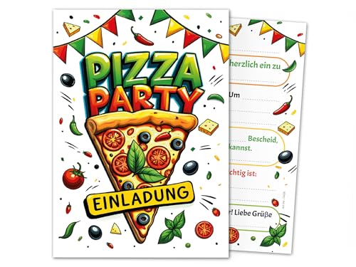8 Einladungskarten zum Kindergeburtstag Pizza Party Pizza-Party Pizzaessen Jungen Mädchen Kinder Erwachsene Einladungen Geburtstag Geburtstagseinladungen von Junaversum