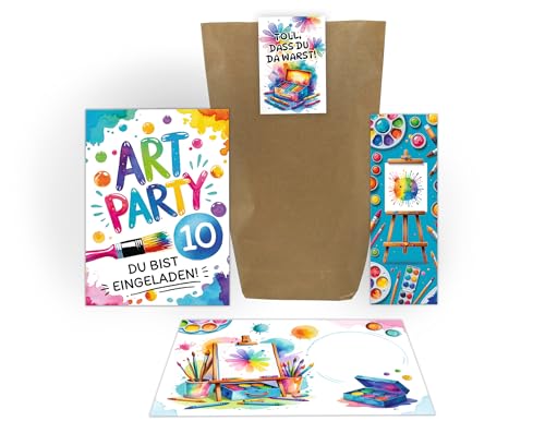 Junaversum 10 Einladungskarten zum 10. Kindergeburtstag Art Kreativ Malparty Kunst DIY Mädchen Kinder Einladungen zehnte Geburtstag inkl. 10 Umschläge, 10 Tüten, 10 Aufkleber, 10 Lesezeichen Junaversum 10 Einladungskarten zum 10. Kindergeburtstag Art Kreativ Malparty Kunst DIY Mädchen Kinder Einladungen zehnte Geburtstag inkl. 10 Umschläge, 10 Tüten, 10 Aufkleber, 10 Lesezeichen von Junaversum