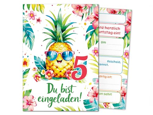 Junaversum 10 Einladungskarten zum 5. Kindergeburtstag Mädchen Ananas Kinder Sommer coole bunte Einladungen fünfte Geburtstag Geburtstagseinladungen Kids von Junaversum