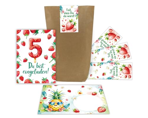 Junaversum 10 Einladungskarten zum 5. Kindergeburtstag Mädchen Erdbeeren Kinder Sommer coole bunte Einladungen fünfte Geburtstag Geburtstagseinladungen Kids inkl. 10 Umschläge, 10 Tüten, 10 Aufkleber Junaversum 10 Einladungskarten zum 5. Kindergeburtstag Mädchen Erdbeeren Kinder Sommer coole bunte Einladungen fünfte Geburtstag Geburtstagseinladungen Kids inkl. 10 Umschläge, 10 Tüten, 10 Aufkleber von Junaversum