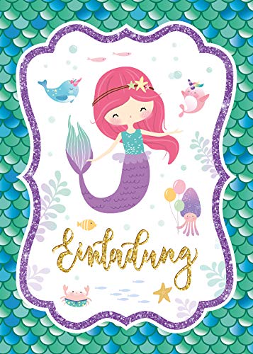 Junaversum 10 Einladungskarten zum Kindergeburtstag Mädchen Meerjungfrau Einladungen zum Geburtstag Kinder von Junaversum
