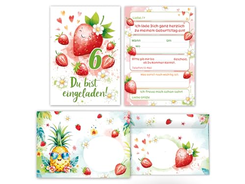 Junaversum 12 Einladungskarten inkl. 12 Umschläge zum 6. Kindergeburtstag Mädchen Kinder Erdbeeren coole bunte Einladungen sechste Geburtstag Geburtstagseinladungen Kids Junaversum 12 Einladungskarten inkl. 12 Umschläge zum 6. Kindergeburtstag Mädchen Kinder Erdbeeren coole bunte Einladungen sechste Geburtstag Geburtstagseinladungen Kids von Junaversum