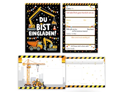 12 Einladungskarten inkl. 12 Umschläge zum Kindergeburtstag Jungen Bagger Baustelle Kinder coole bunte Einladungen Geburtstag Geburtstagseinladungen Kids 12 Einladungskarten inkl. 12 Umschläge zum Kindergeburtstag Jungen Bagger Baustelle Kinder coole bunte Einladungen Geburtstag Geburtstagseinladungen Kids von Junaversum