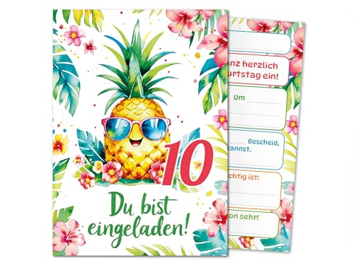 Junaversum 12 Einladungskarten zum 10. Kindergeburtstag Mädchen Ananas Kinder Sommer coole bunte Einladungen zehnte Geburtstag Geburtstagseinladungen Kids Junaversum 12 Einladungskarten zum 10. Kindergeburtstag Mädchen Ananas Kinder Sommer coole bunte Einladungen zehnte Geburtstag Geburtstagseinladungen Kids von Junaversum