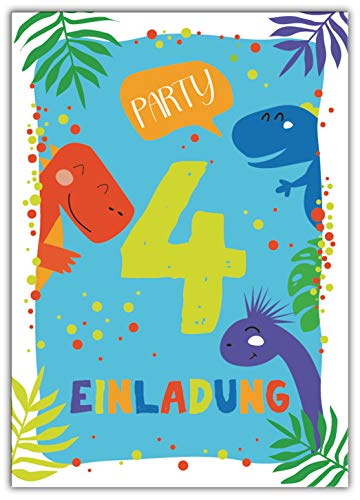 Junaversum 12 Einladungskarten zum 4. Kindergeburtstag Jungen Dinosaurier Einladungen vierte Geburtstag von Junaversum